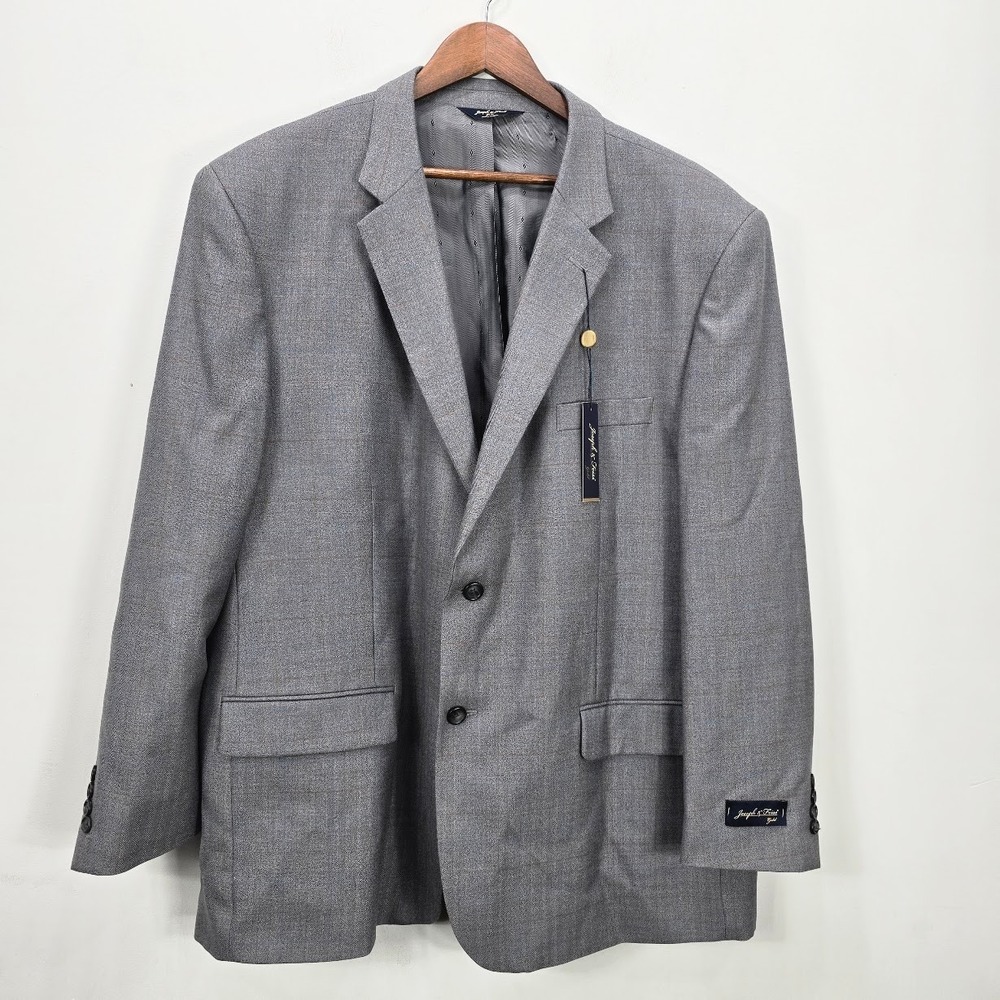 Joseph & Feiss Gold Blazer Mens 52 Regular 100% Wool Gray Two Button Sport Coat